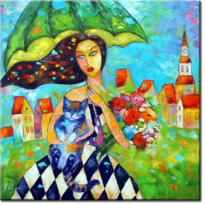 obraz olejny kobieta pod parasolem