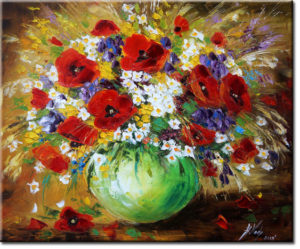 obraz olejny z polnymi kwiatami