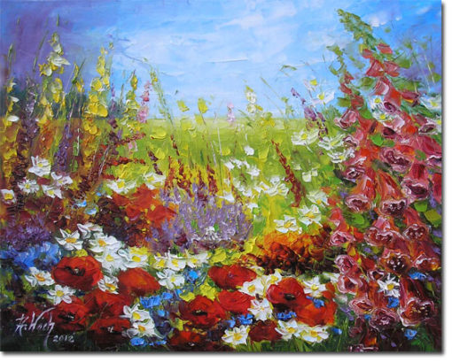 obraz ręcznie malowany kwiaty polne