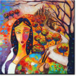 obraz olejny dziewczyna i drzewo