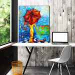 obraz z pieskiem i parasolem