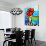 obraz ręcznie malowany z kobietą i psem