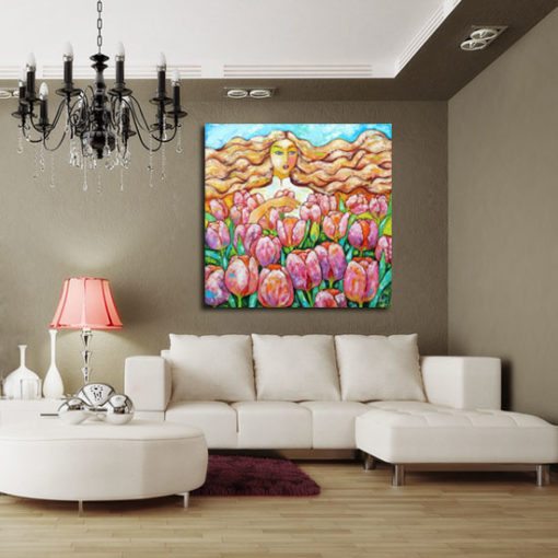 obraz ręcznie malowany pole tulipanów