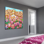 obraz jasnowłosa kobieta i tulipany