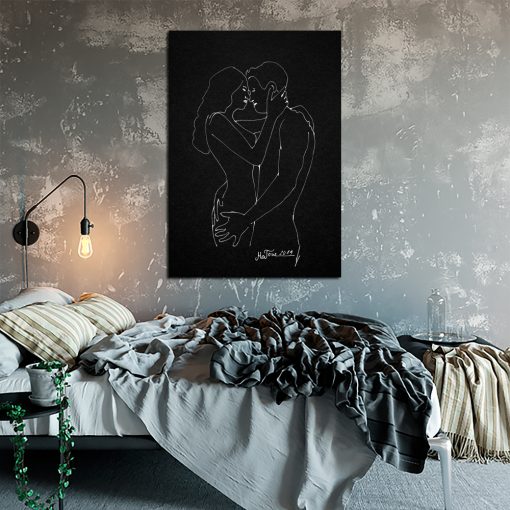 obraz z całującą się para na ścianę do sypialni
