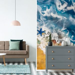 Obraz morze i plaża z żywicy z falami w złocie 17