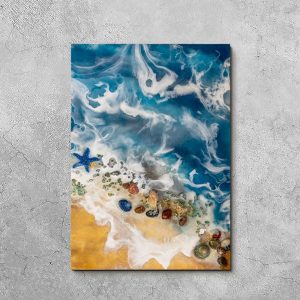 Obraz morze i plaża z żywicy z falami w złocie 7