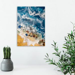 Obraz morze i plaża z żywicy z falami w złocie 10