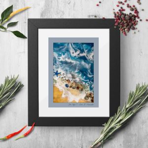 Obraz morze i plaża z żywicy z falami w złocie 14