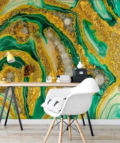 Dekoracja geode art- fototapeta do biura Å¼Ã³Å‚to zielona