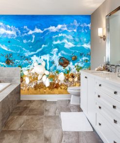 Fototapeta do łazienki sztuka żywiczna morze niebieskie fale