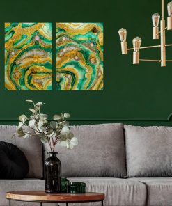 Inspiracja do salonu obraz dyptyk malarstwo żywiczne abstrakcja ze złotem