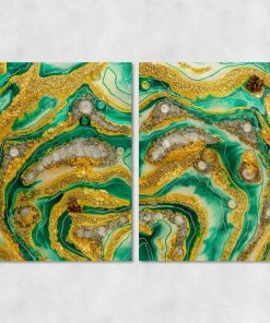 Obraz wzór abstrakcyjny z mazajami i kamieniami w zielonych barwach