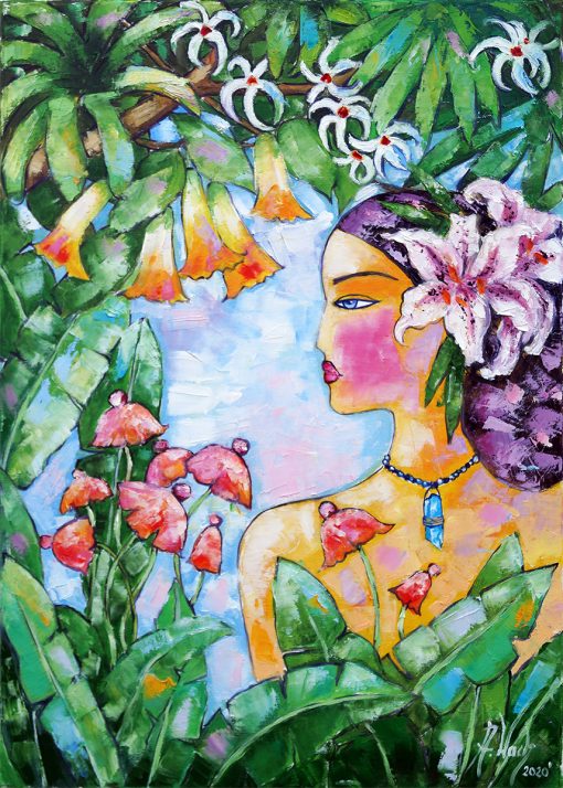 Obraz portret dziewczyny w kwiatach