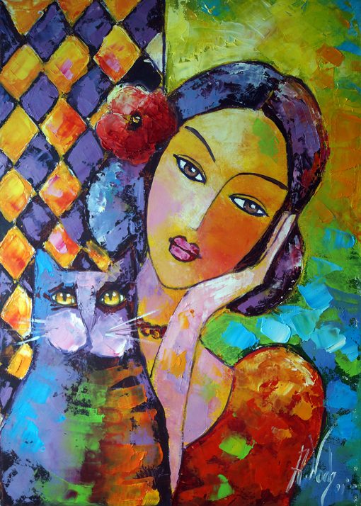 Wydruk obrazu Anny Wach - Panna z kotem