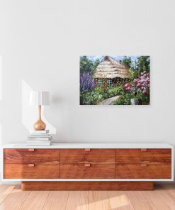 Obraz z chatą i żurawiem do upiększenia gabinetu