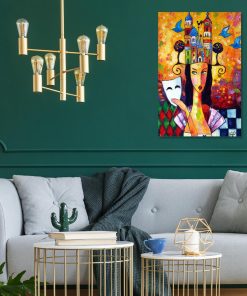 Obraz z pałacem i kobietą