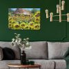 Obraz z wiejską chatą i słonecznikami do dekoracji salonu