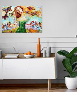 Reprodukcja dziewczyna z ptakami do dekoracji kawiarni