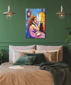 Wydruk obrazu z kobietą i czarnym kotem