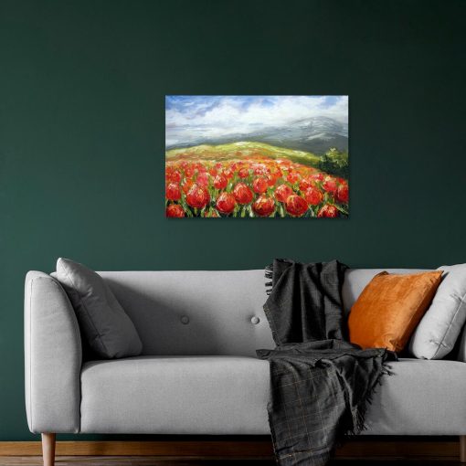 Obraz - pejzaż z tulipanami do powieszenia w korytarzu