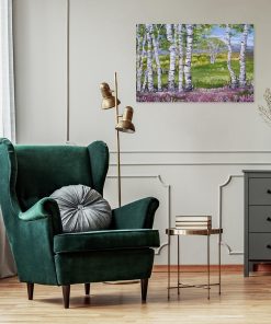Obraz z wrzosami i brzozami do sypialni