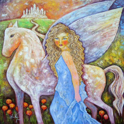 Obraz z kobietą i koniem