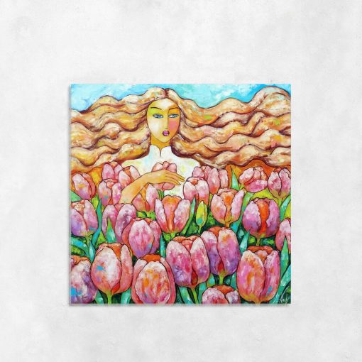Obraz z polem tulipanów do dekoracji sypialni